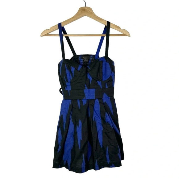 Forever 21 Tops - Forever 21 XXI Black & Blue Tie Waist Babydoll Y2K Tank Top S